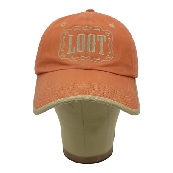 Loot Embroidered Orange Beige Trim Strapback Cap Baseball Hat Port Authority - Picture 8 of 13